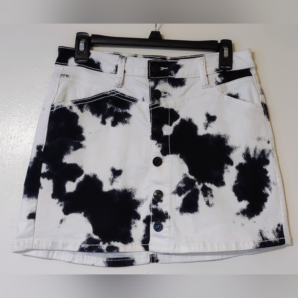 Shyanne Button-Front Black & White Western Style Denim Skirt S
